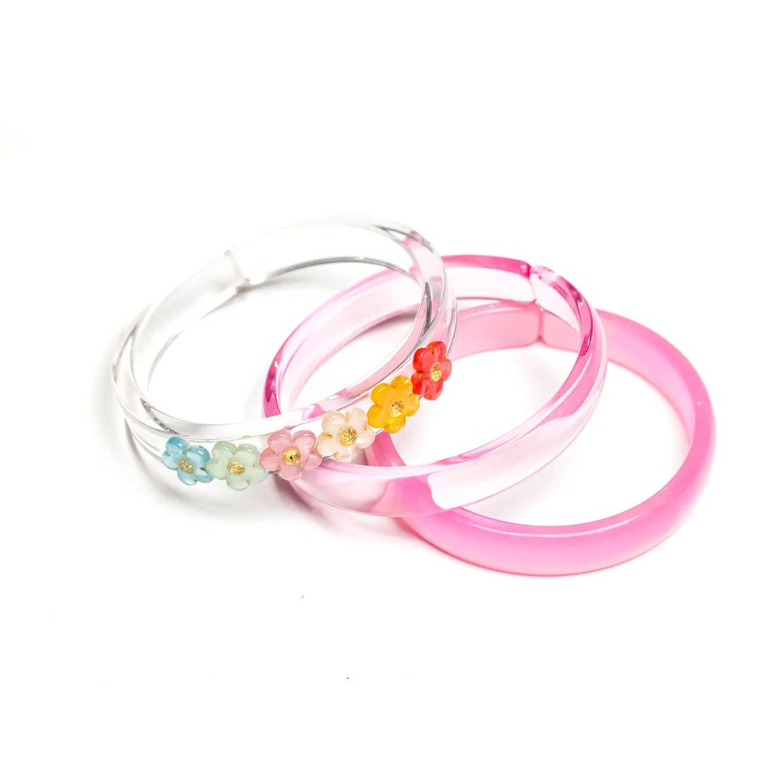 Pearl Colors Flowers + Pink Bangle Girl Bracelet Lillies and Roses 