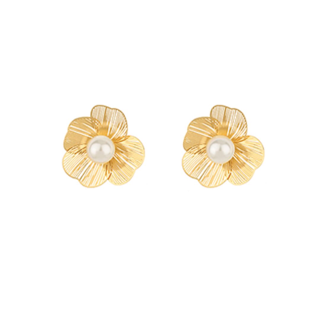 Pearl Flower Filigree Stud Earrings Womens Earrings Golden Stella 