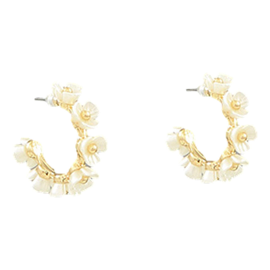 Pearl Flower Stud Hoops Womens Earrings Golden Stella 