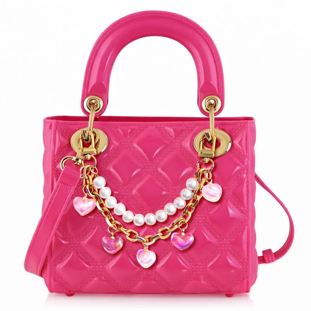 Pearl Quilted Jelly - Flamingo Pink Heart Girl Purse Carrying Kind 
