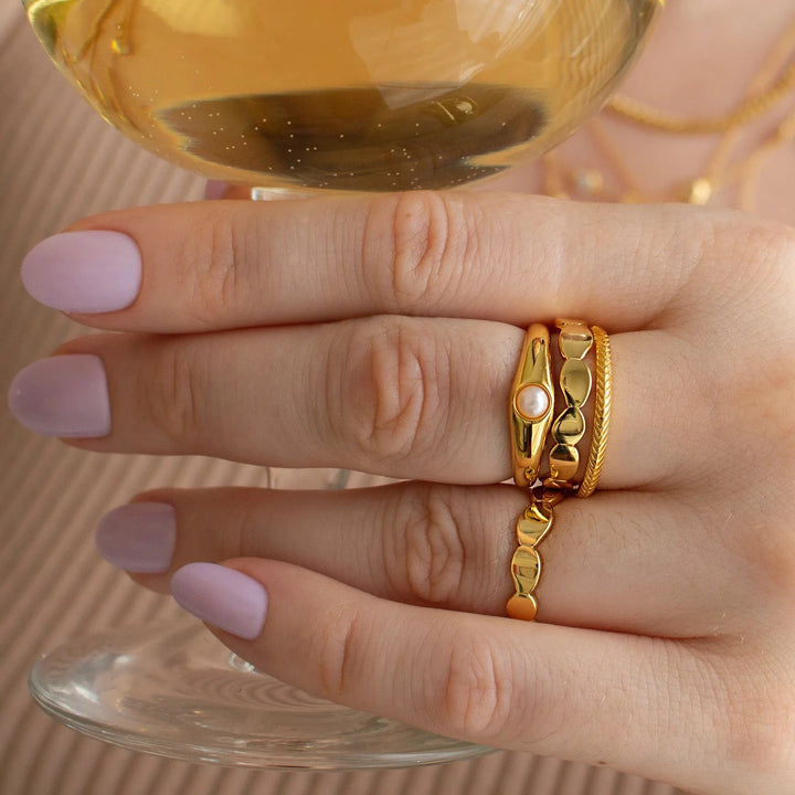 Pearl Signet Ring - Gold Womens Ring FYB 
