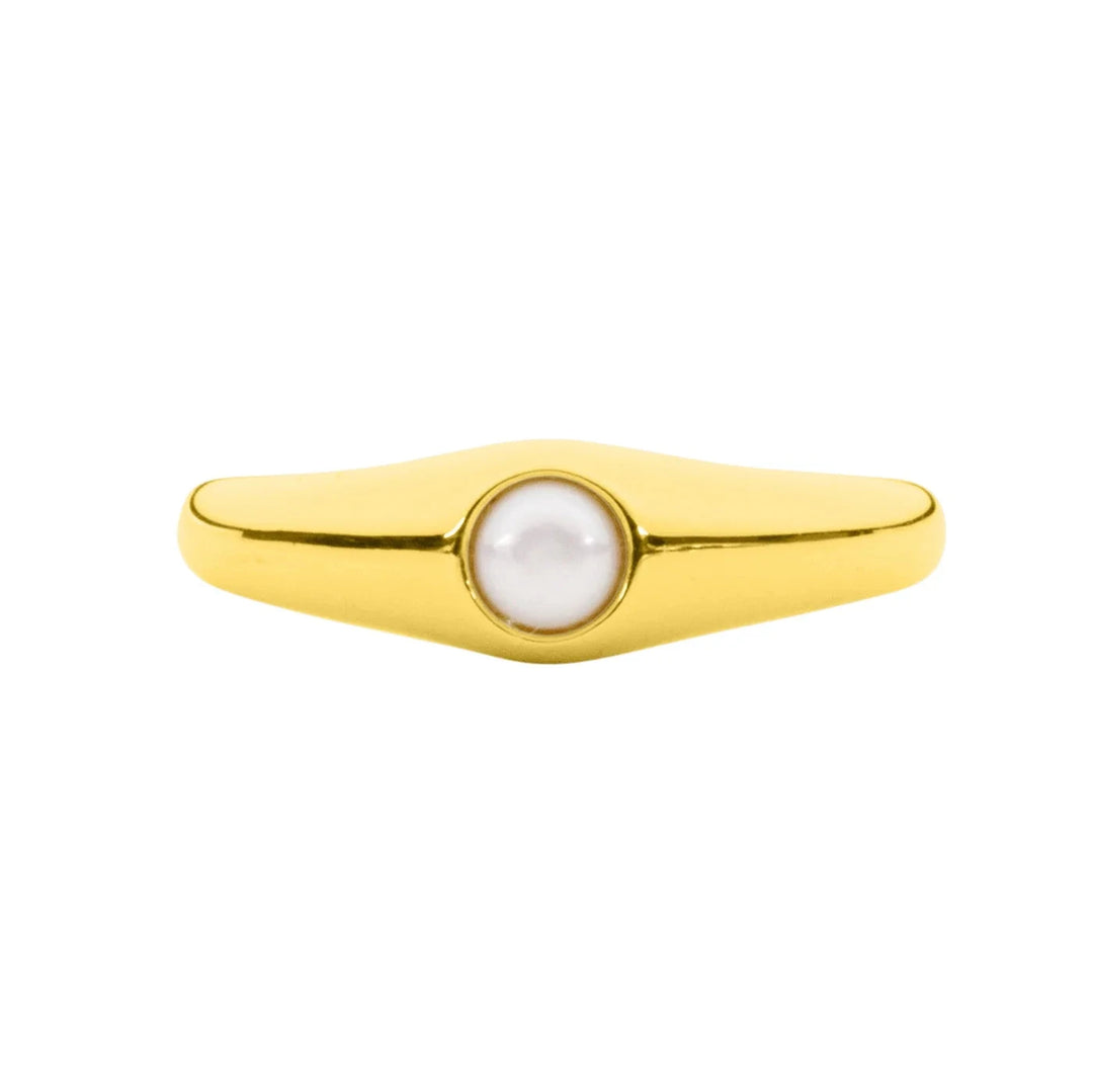 Pearl Signet Ring - Gold Womens Ring FYB 