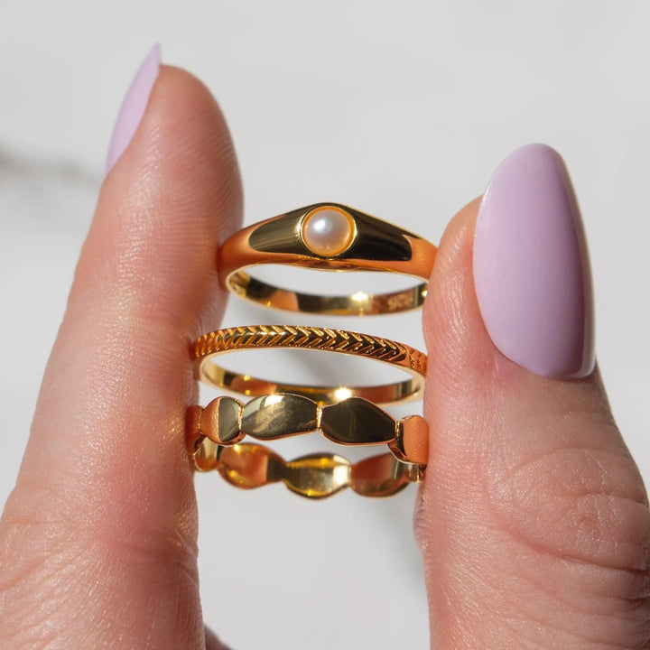 Pearl Signet Ring - Gold Womens Ring FYB 