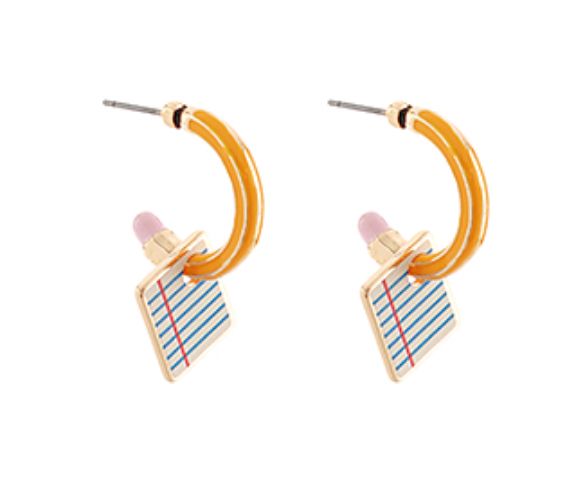 Pencil and Notebook Hoop Earrings Womens Earrings Golden Stella 