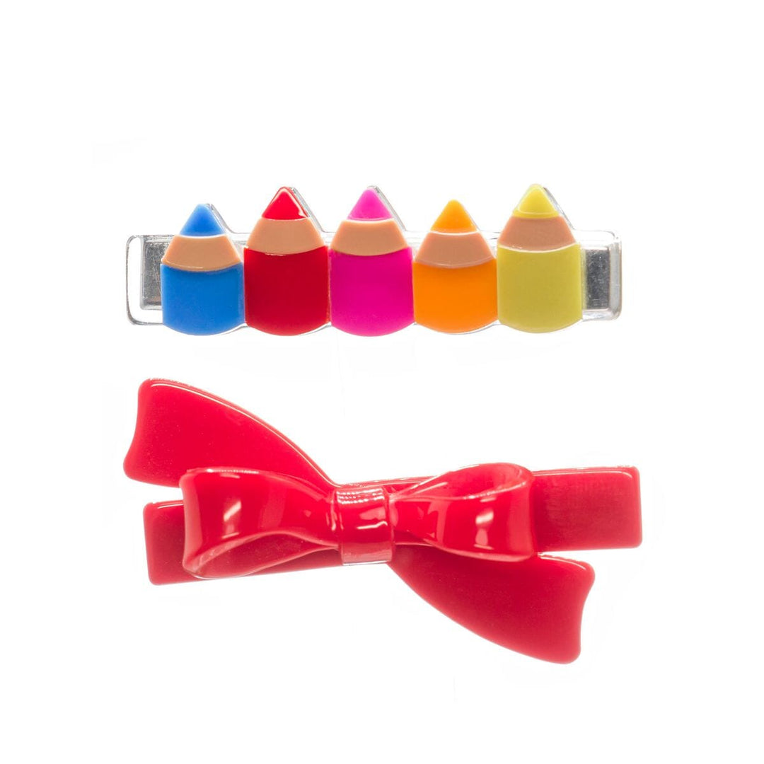 Pencils Parade Vibrant Red Bow Alligator Clips Girl Hair Accessory Lilies and Roses 