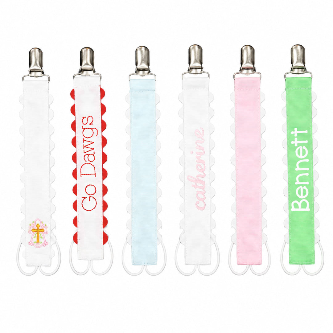 Personalized Scalloped Paci Clips Baby Accessories ZsaZsa and Lolli 