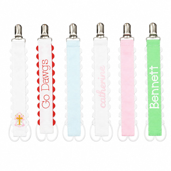 Personalized Scalloped Paci Clips Baby Accessories ZsaZsa and Lolli 