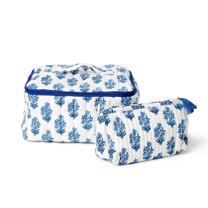 Petal Party Quilted Cosmetic Bags - Lapis Blue Floral Cosmetic/Accessories Bags Queens Designs 