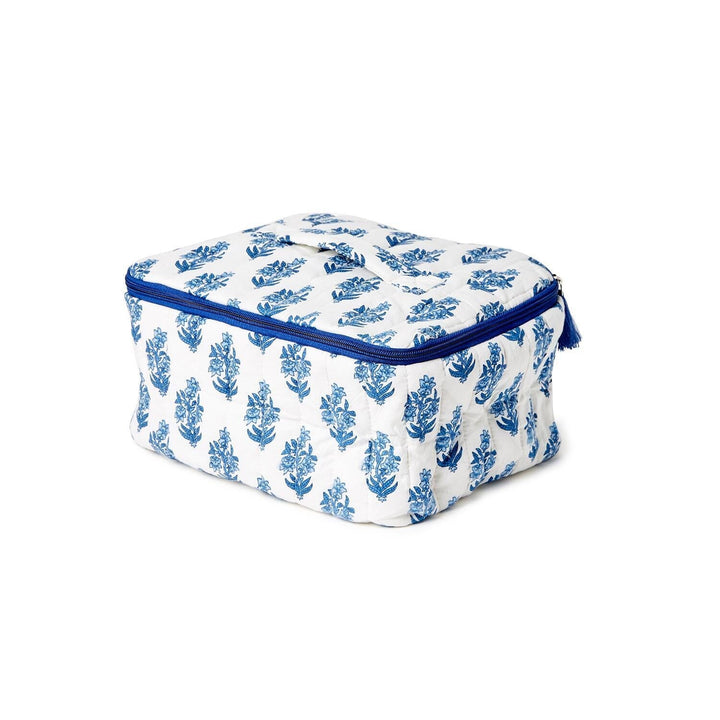 Petal Party Quilted Cosmetic Bags - Lapis Blue Floral Cosmetic/Accessories Bags Queens Designs Train Case 