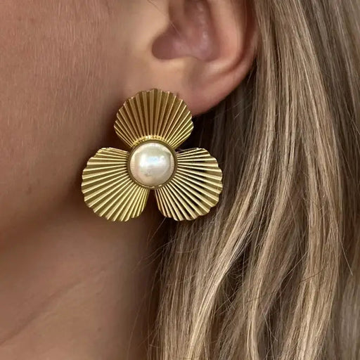 Petals and Pearl Stud Earrings Womens Earrings Accessories Concierge 