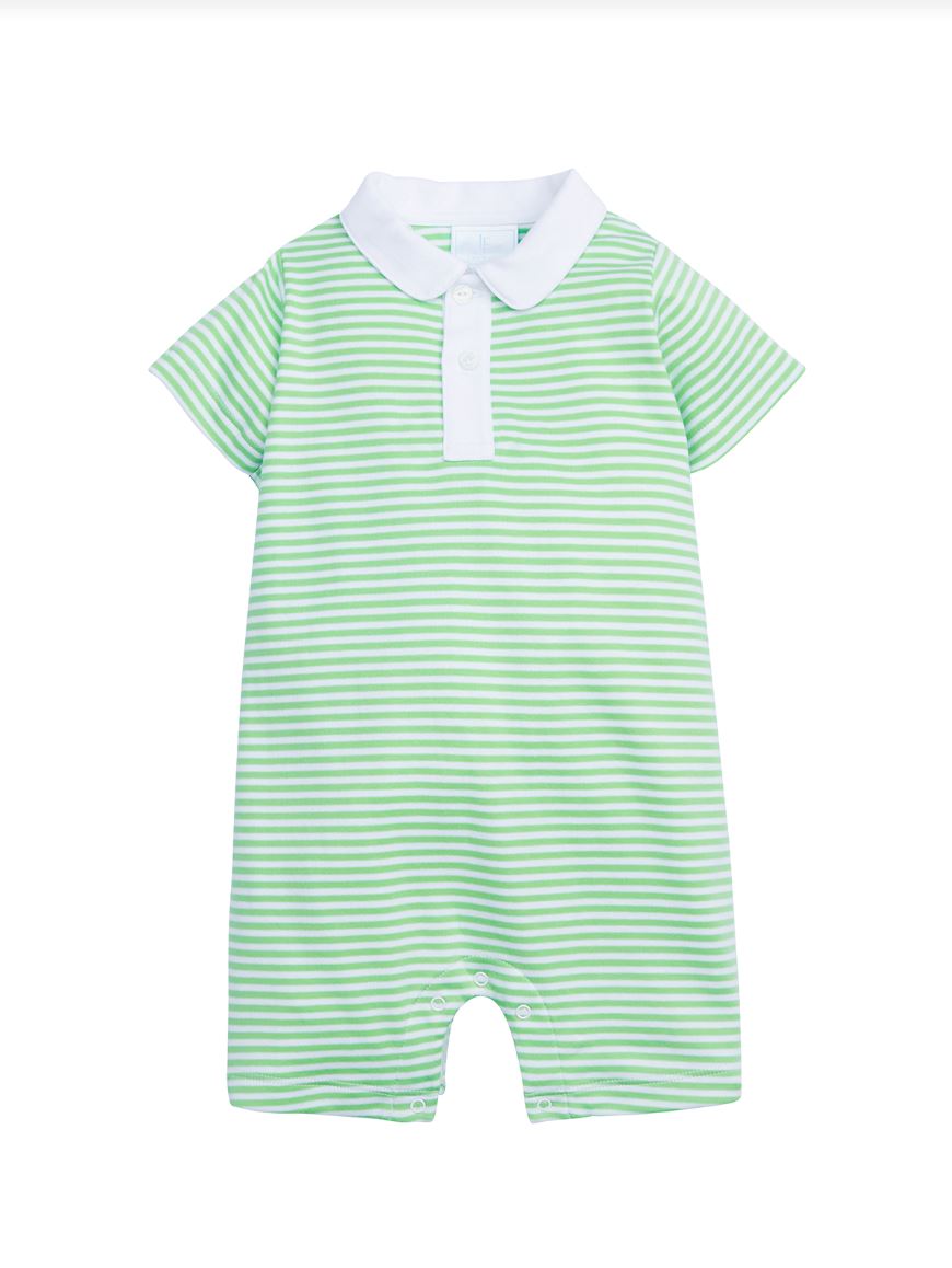 Peter Pan Polo Romper - Green Stripe Boy Bubble Little English 