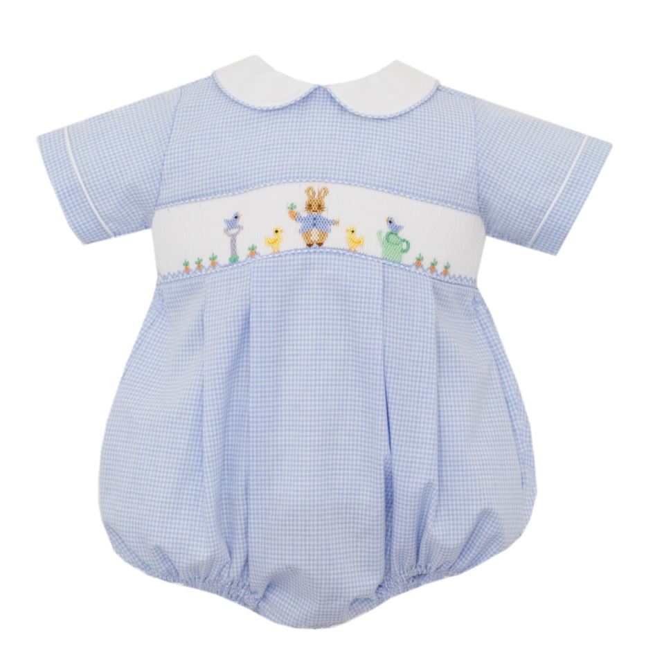 Peter Rabbit Light Blue Smocked Bubble Boy Bubble Petit Bebe 