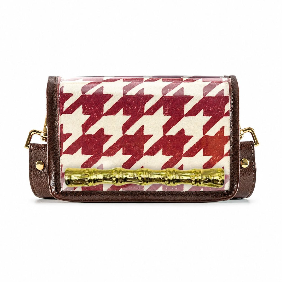 Petite Stadium Bag - Maroon Houndstooth with Gold Bamboo Purse Garland Bags 