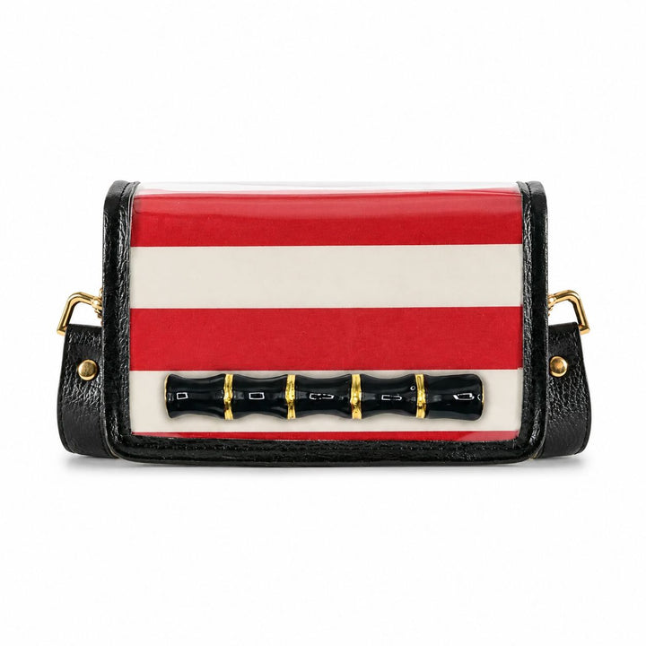 Petite Stadium Bag - Red and White Stripe with Black Bamboo Purse Garland Bags 