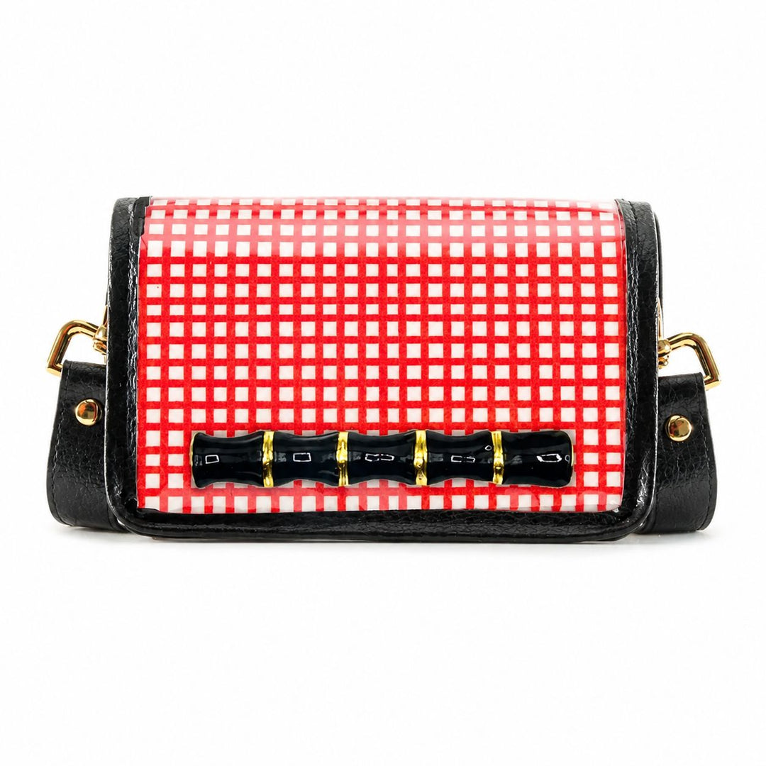 Petite Stadium Bag - Red Grid with Black Bamboo Purse Garland Bags 