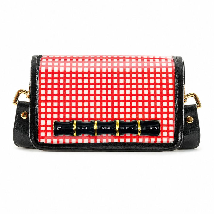 Petite Stadium Bag - Red Grid with Black Bamboo Purse Garland Bags 
