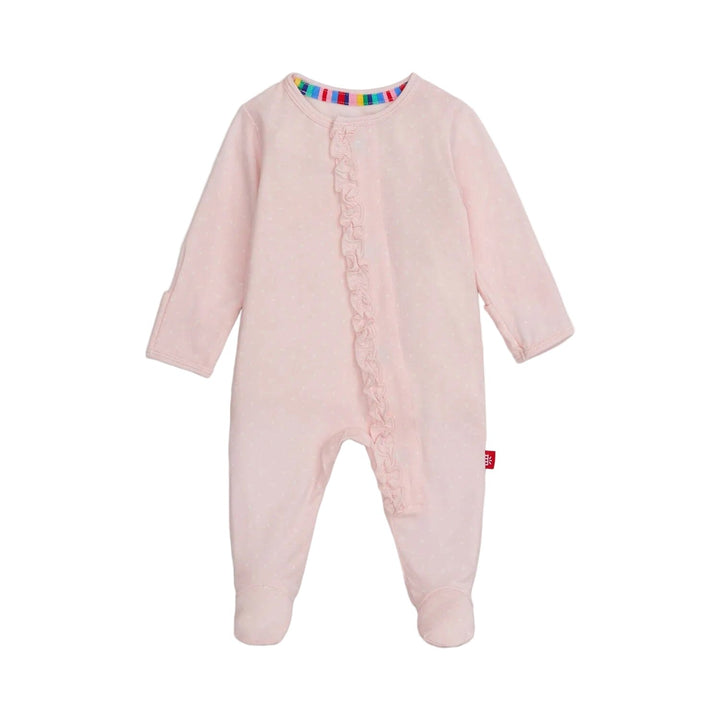Pin Dot Pink Ruffle Placket Footie Girl Footie Magnetic Me 