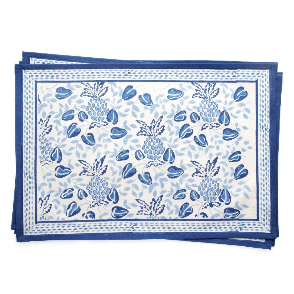 Pineapple Party Blue/White Placemat - Set of 4 Placemats Pomegranate 