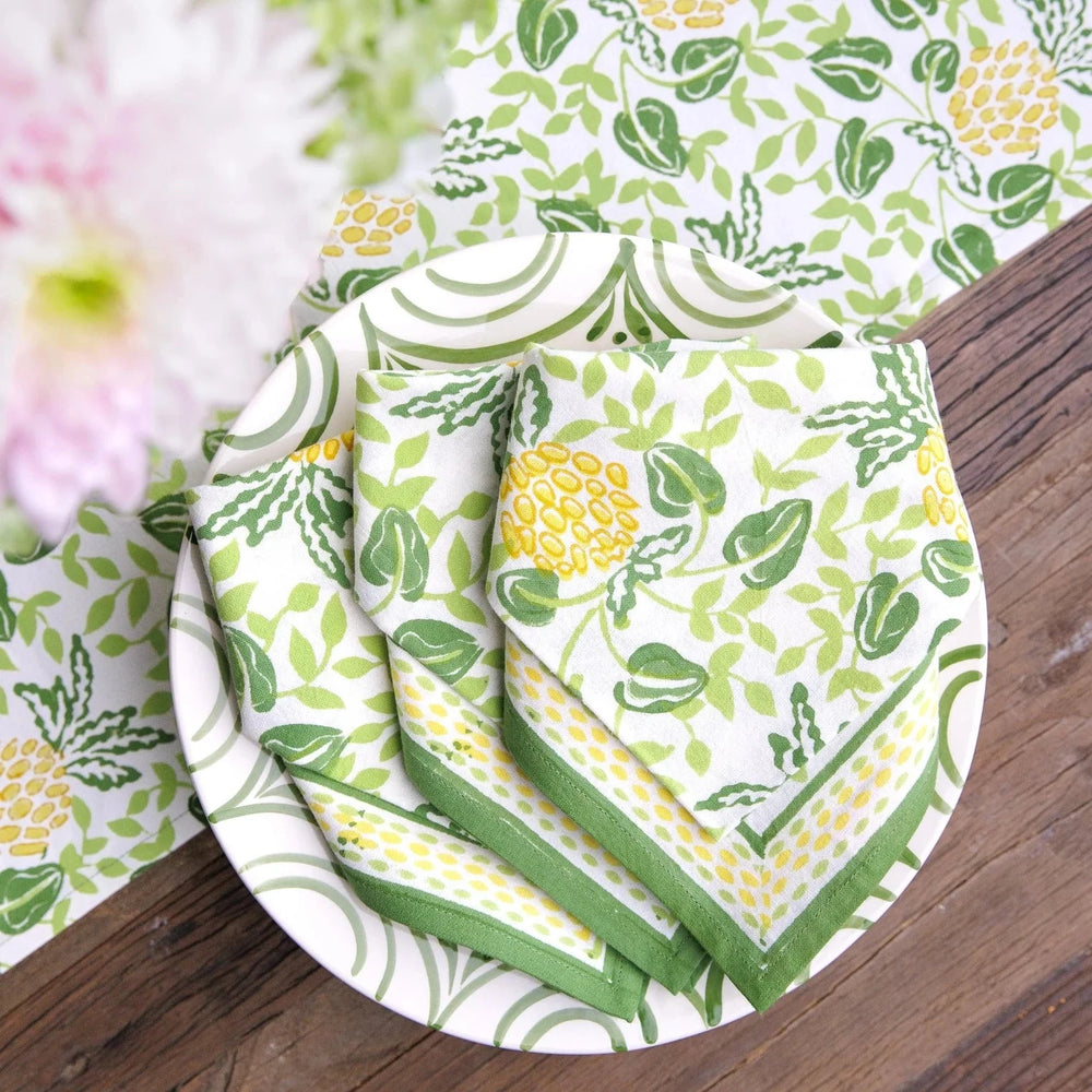 Pineapple Party Green/Yellow Napkins - Set of 4 Dinner Napkins Pomegranate 