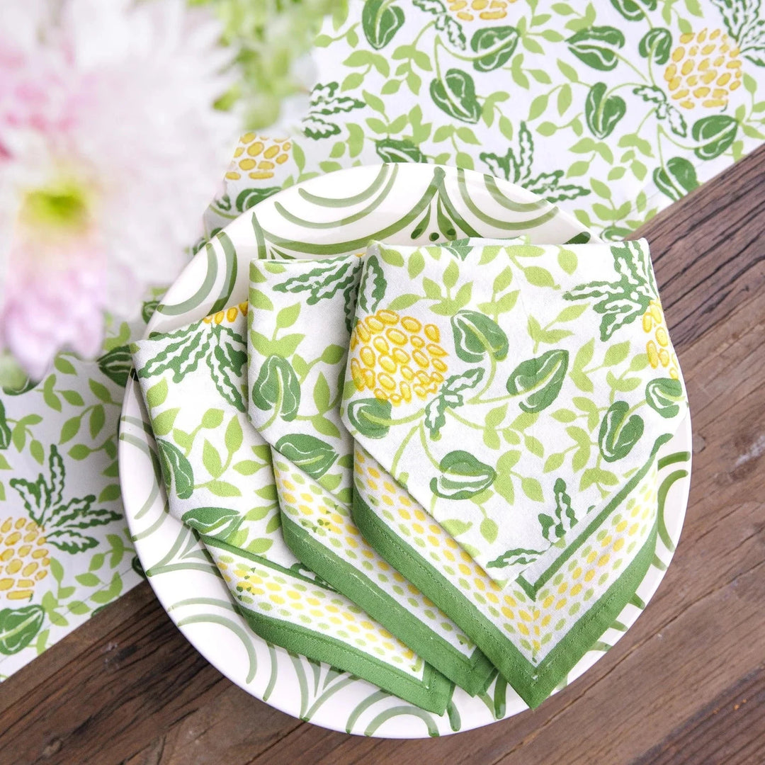 Pineapple Party Green/Yellow Napkins - Set of 4 Dinner Napkins Pomegranate 