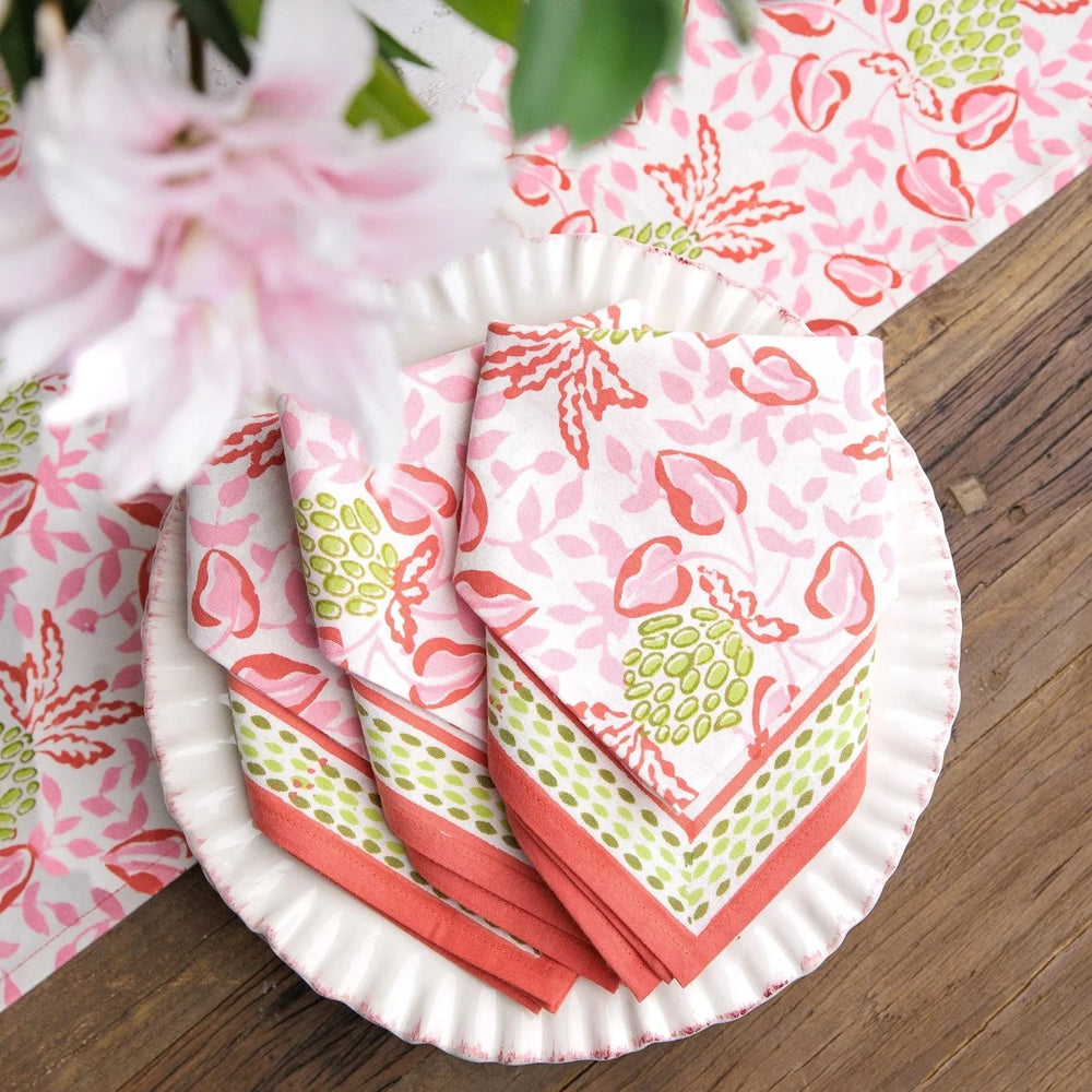 Pineapple Party Pink/Green Napkins - Set of 4 Dinner Napkins Pomegranate 
