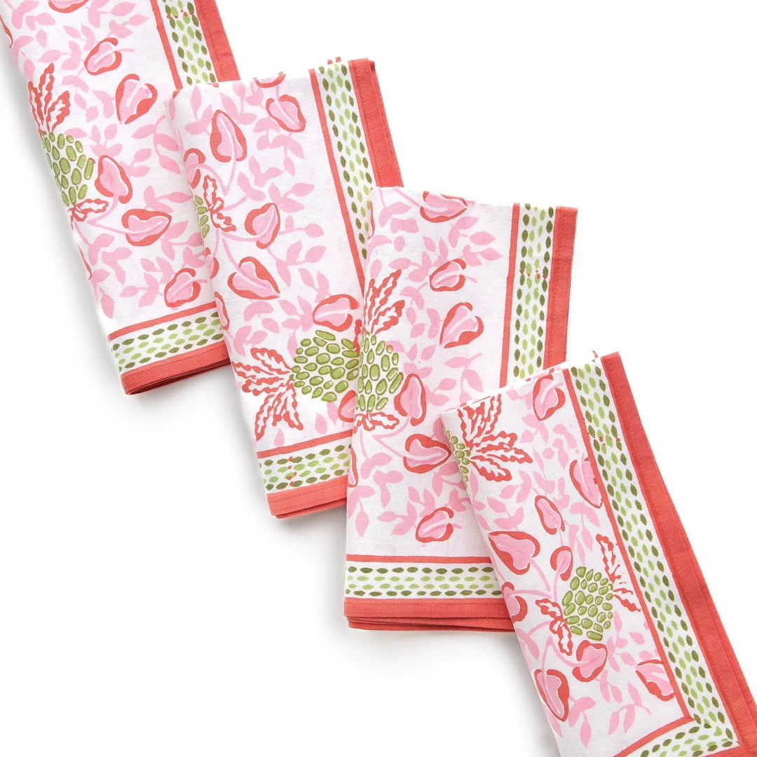 Pineapple Party Pink/Green Napkins - Set of 4 Dinner Napkins Pomegranate 