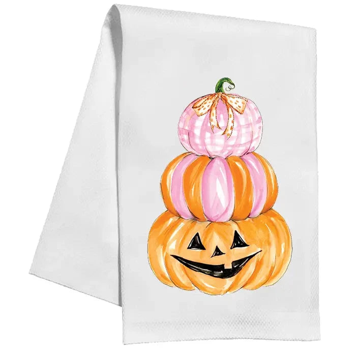 Pink and Orange Pumpkin Stack Kitchen Towel Kitchen Towel Rosanne Beck 