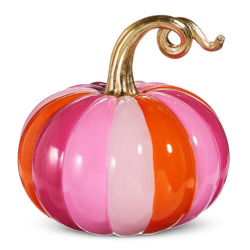 Pink and Orange Stripe Pumpkin Fall Decor RAZ 