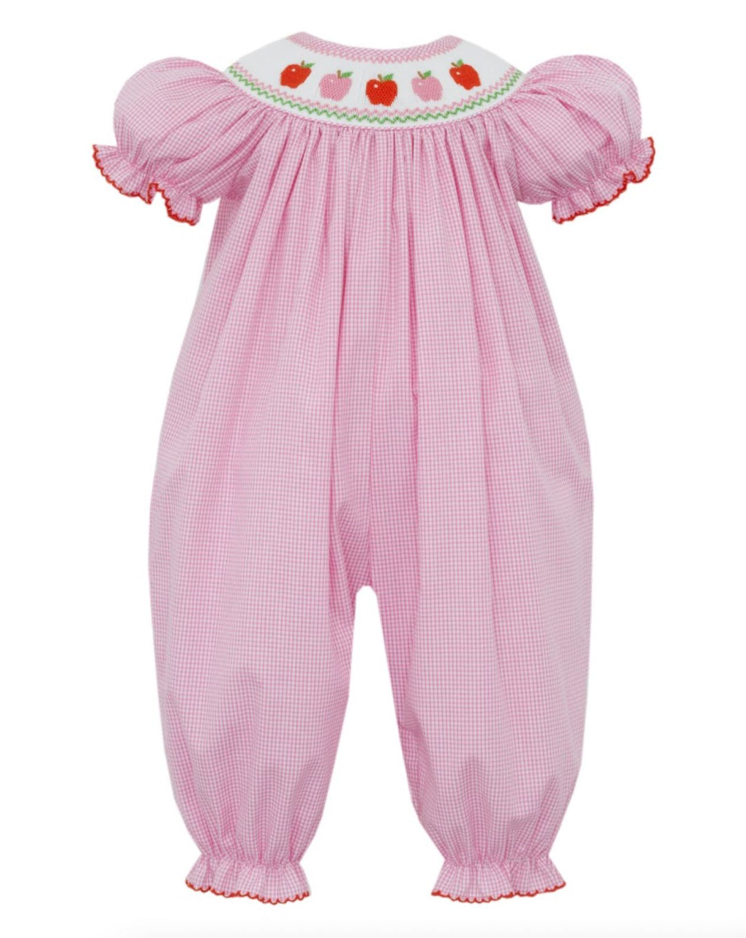 Pink and Red Apples Smocked Bishop Romper Girl Romper Petit Bebe 