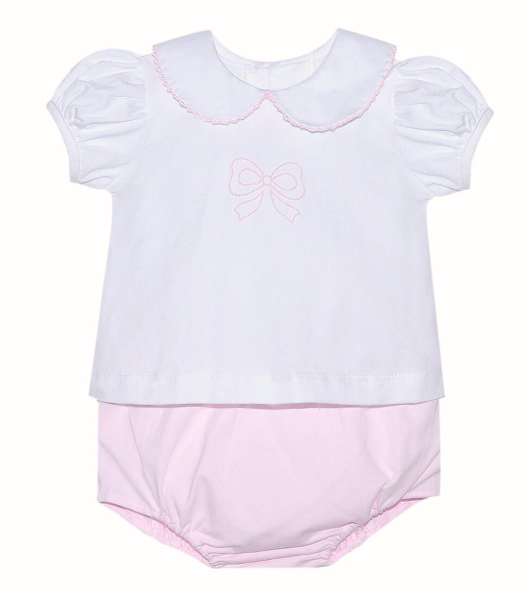 Pink Bailey Diaper Set with Bow Embroidery Girl Bloomer Set Remember Nguyen - Baby Sen 