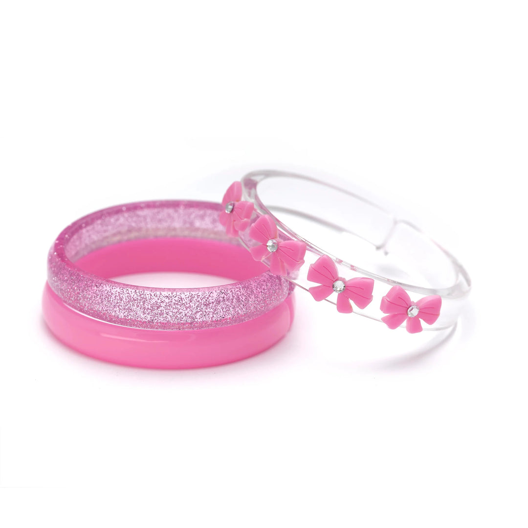 Pink Bows Bangle Set Girl Bracelet Lilies and Roses 