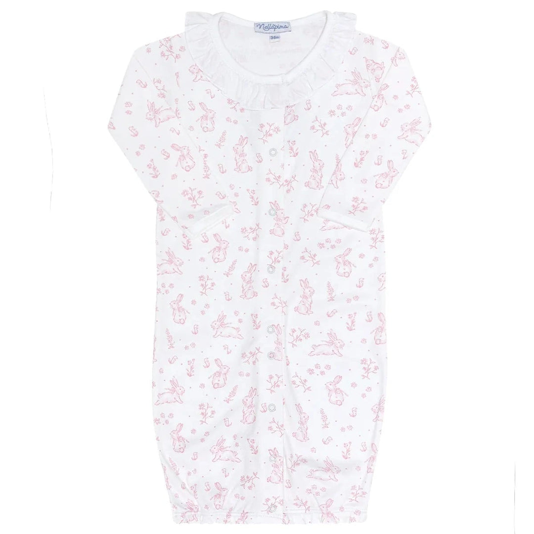 Pink Bunny Toile Smocked Converter Gown Girl Converter Gown Nella Pima 
