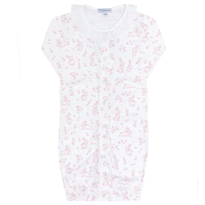 Pink Bunny Toile Smocked Converter Gown Girl Converter Gown Nella Pima 