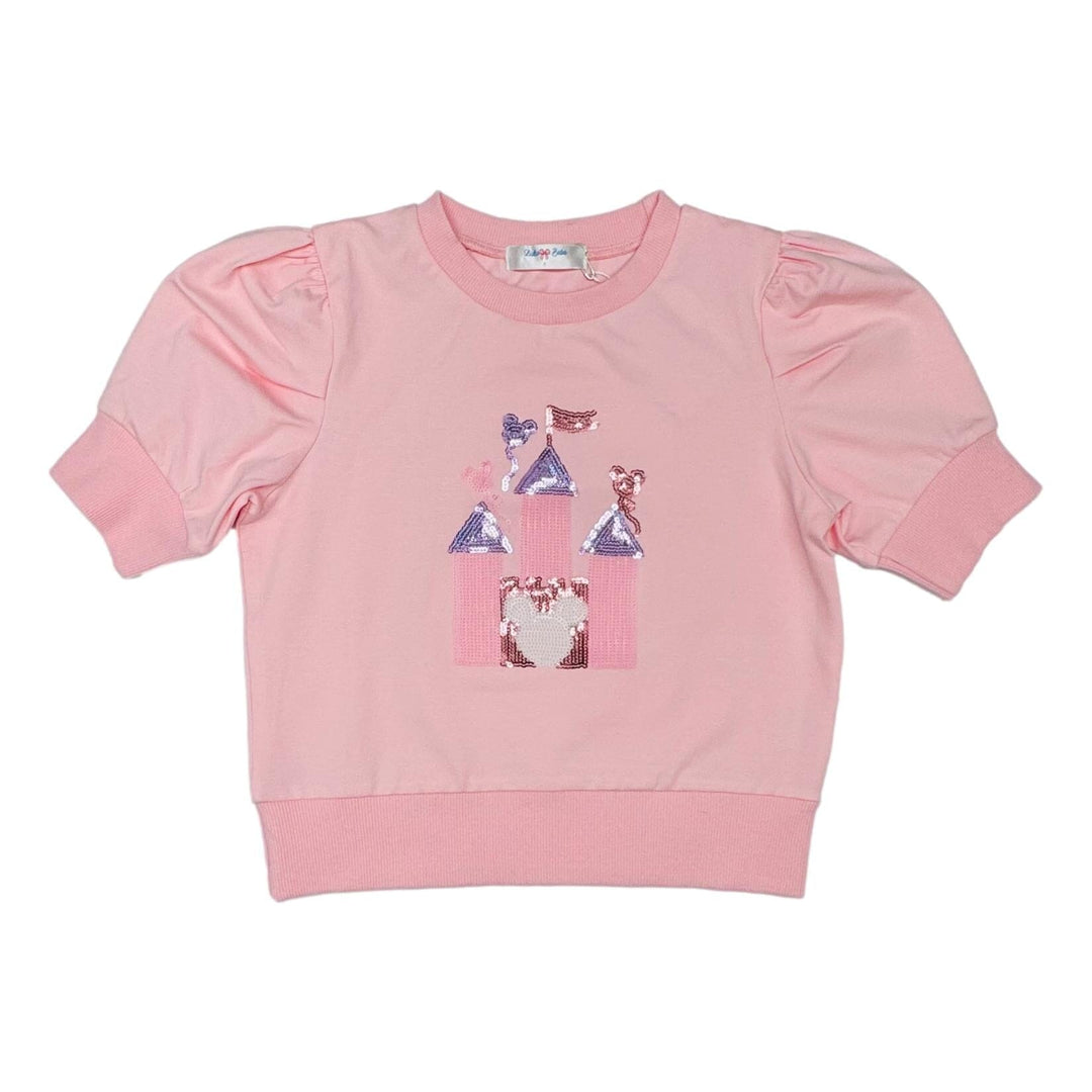 Pink Castle Sequin Puff Sleeve Shirt Girl Shirt Lulu Bebe 