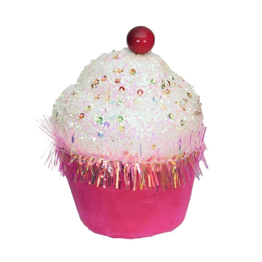 Pink Faux-Velvet Cupcake With Fringe Christmas Decor December Diamonds 