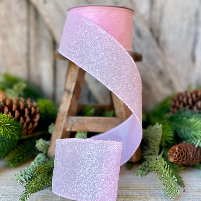 Pink Glitter Ribbon- 2.5" wide Christmas Decor December Diamonds 