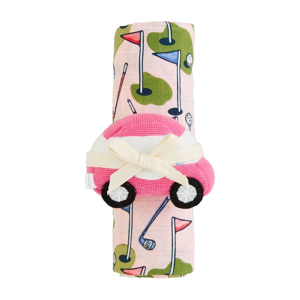 Pink Golf Swaddle & Rattle Set Baby Blanket MudPie 