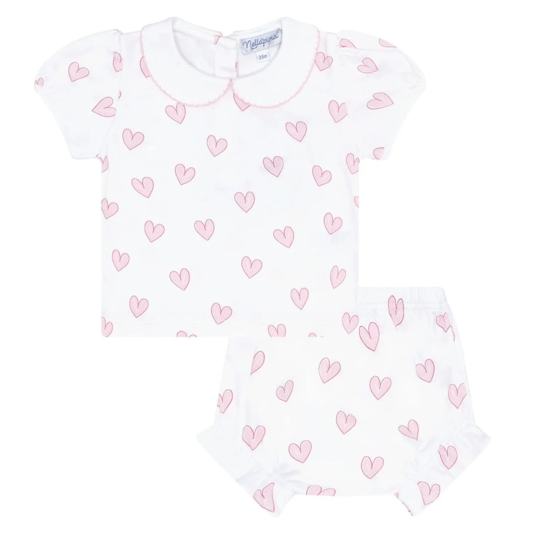 Pink Heart Print Diaper Cover Set Girl Bloomer Set Nella Pima 