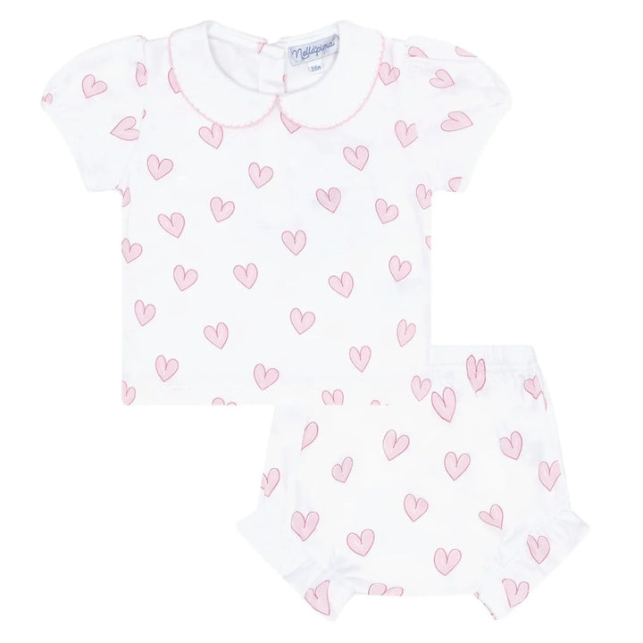 Pink Heart Print Diaper Cover Set Girl Bloomer Set Nella Pima 