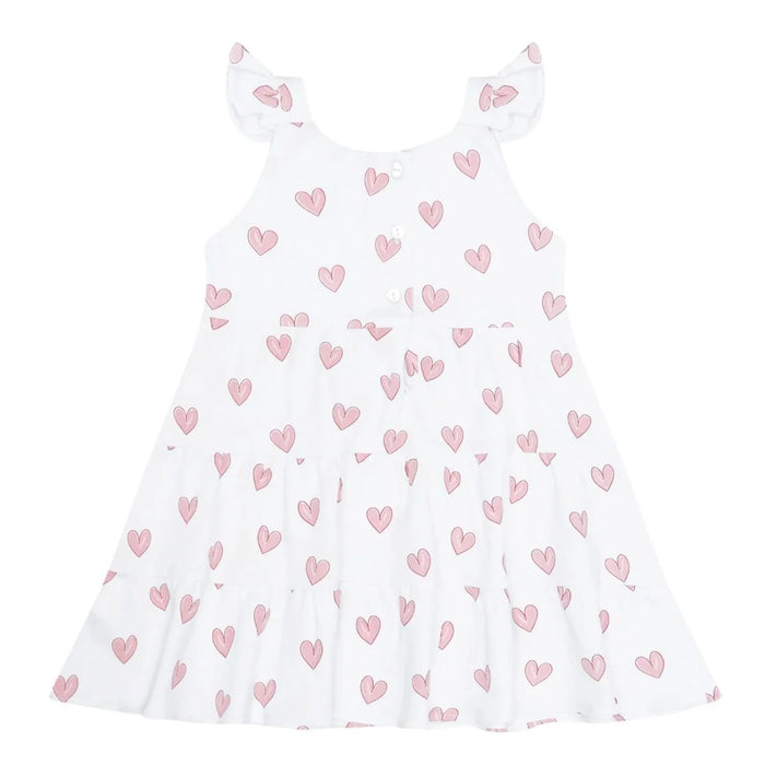 Pink Heart Print Ruffle Dress Girl Dress Nella Pima 