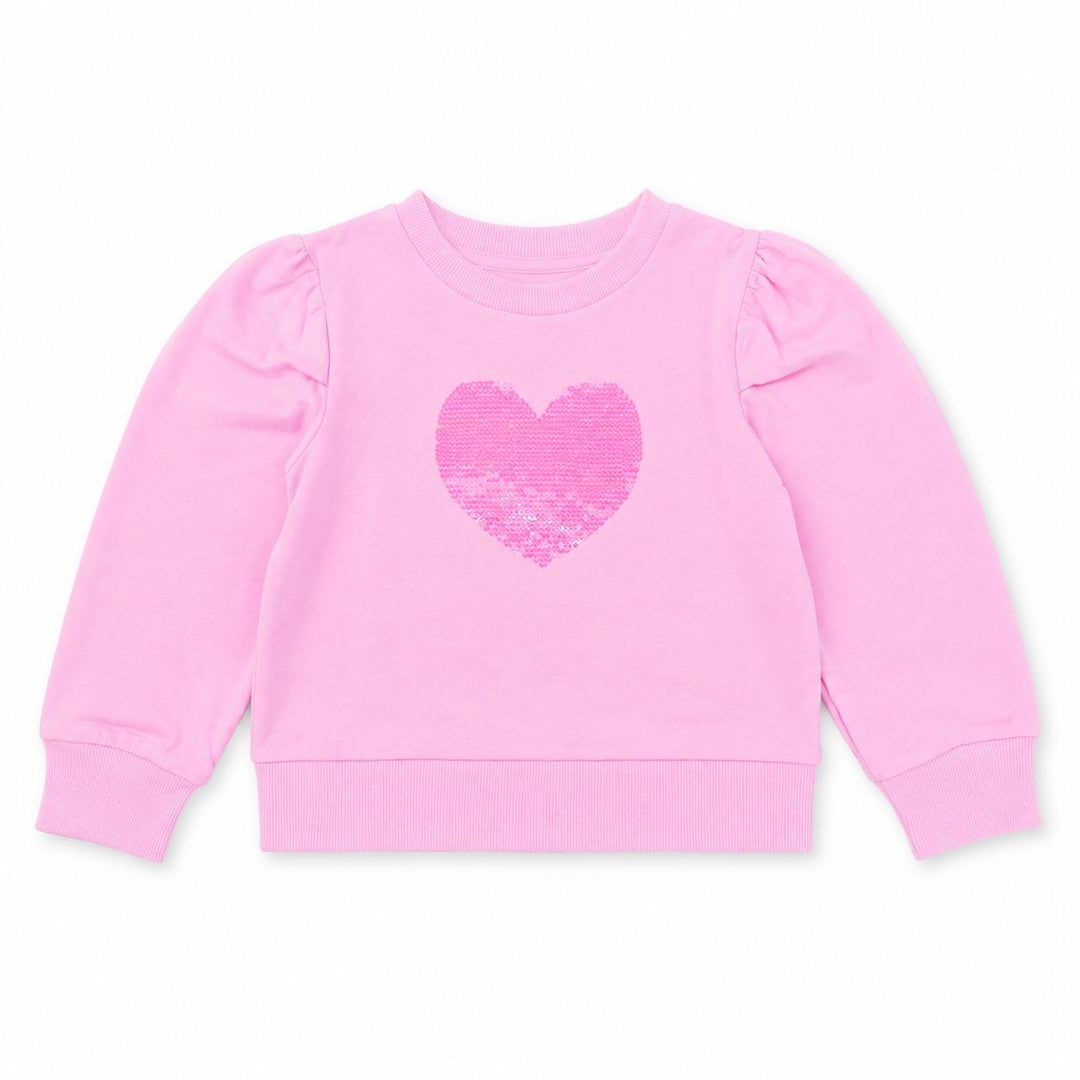 Pink Heart Sequin Puff Sleeve Shirt - Light Pink Girl Shirt Lulu Bebe 