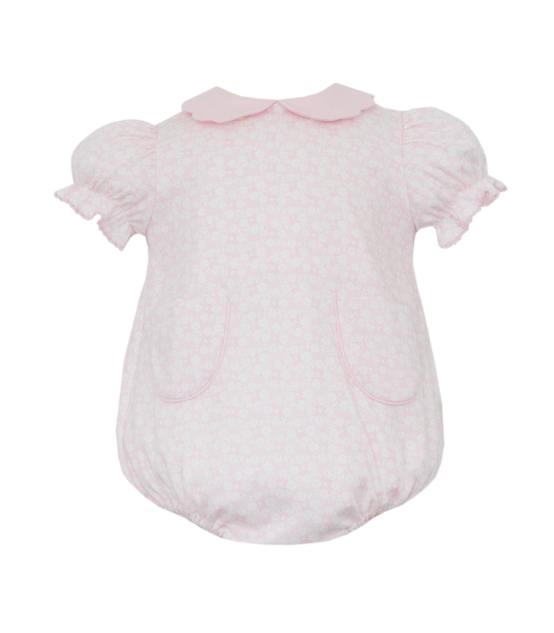 Pink Knit Floral Girl's Bubble w/ Pink Scalloped Collar Girl Bubble Petit Bebe 