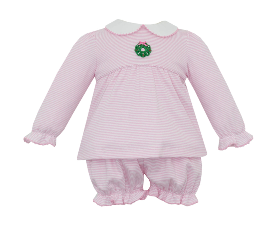 Pink Knit Stripe Set - Wreath Girl Set Petit Bebe 