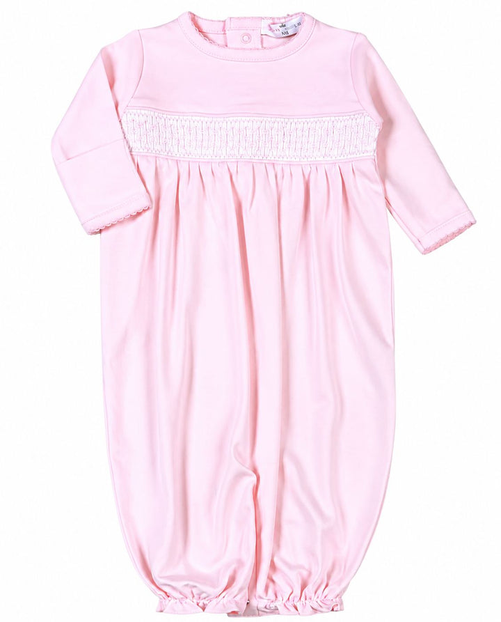 Pink Pima Hand Smocked Converter Gown Girl Gown Baby Loren 