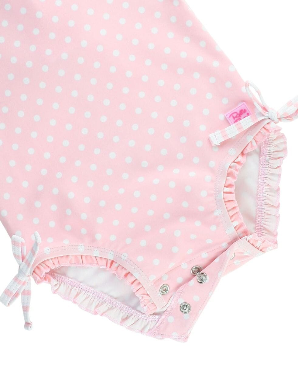 Pink Polka Dot Long Sleeve Rash Guard Swimsuit Girl Bathing Suit Rufflebutts 