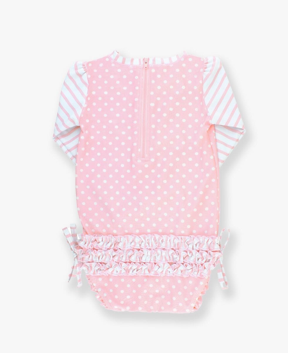Pink Polka Dot Long Sleeve Rash Guard Swimsuit Girl Bathing Suit Rufflebutts 