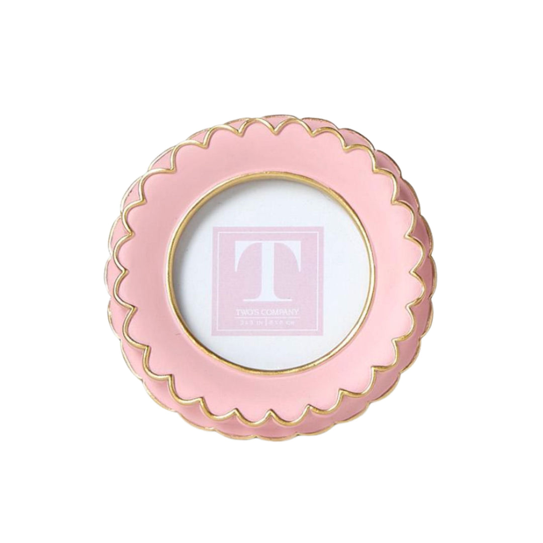 Pink Scalloped Mini Frame Picture Frames Two's Company Circle 