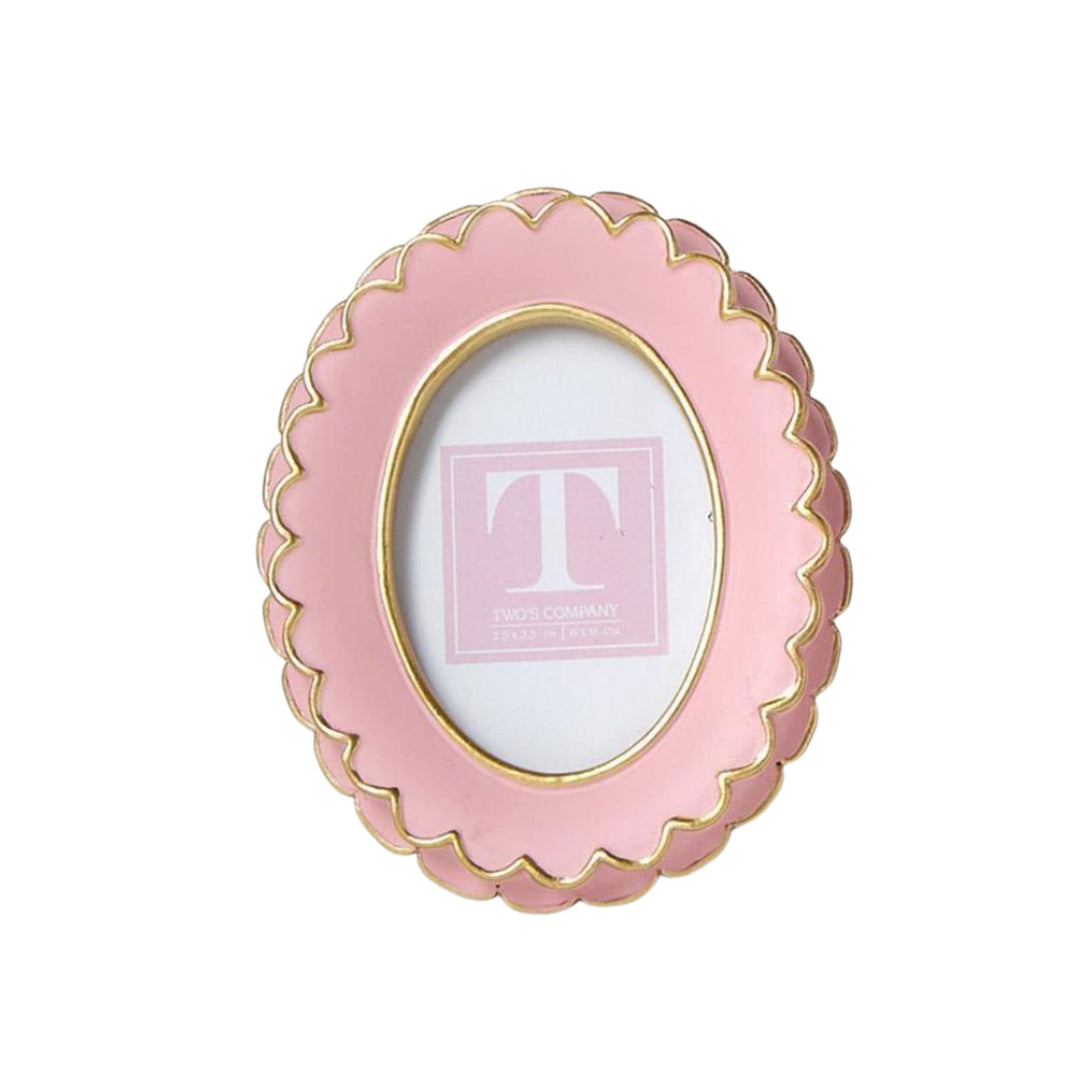 Pink Scalloped Mini Frame Picture Frames Two's Company Oval 