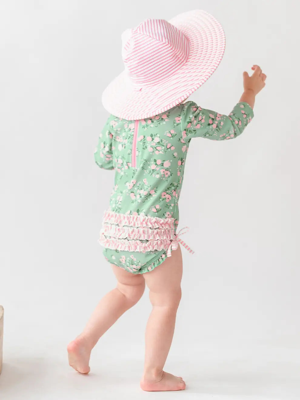 Pink Seersucker Swim Hat Child Sunhat Rufflebutts 
