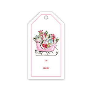 Pink Sleigh Full Of Presents Gift Tag Gift Tags & Labels Rosanne Beck 
